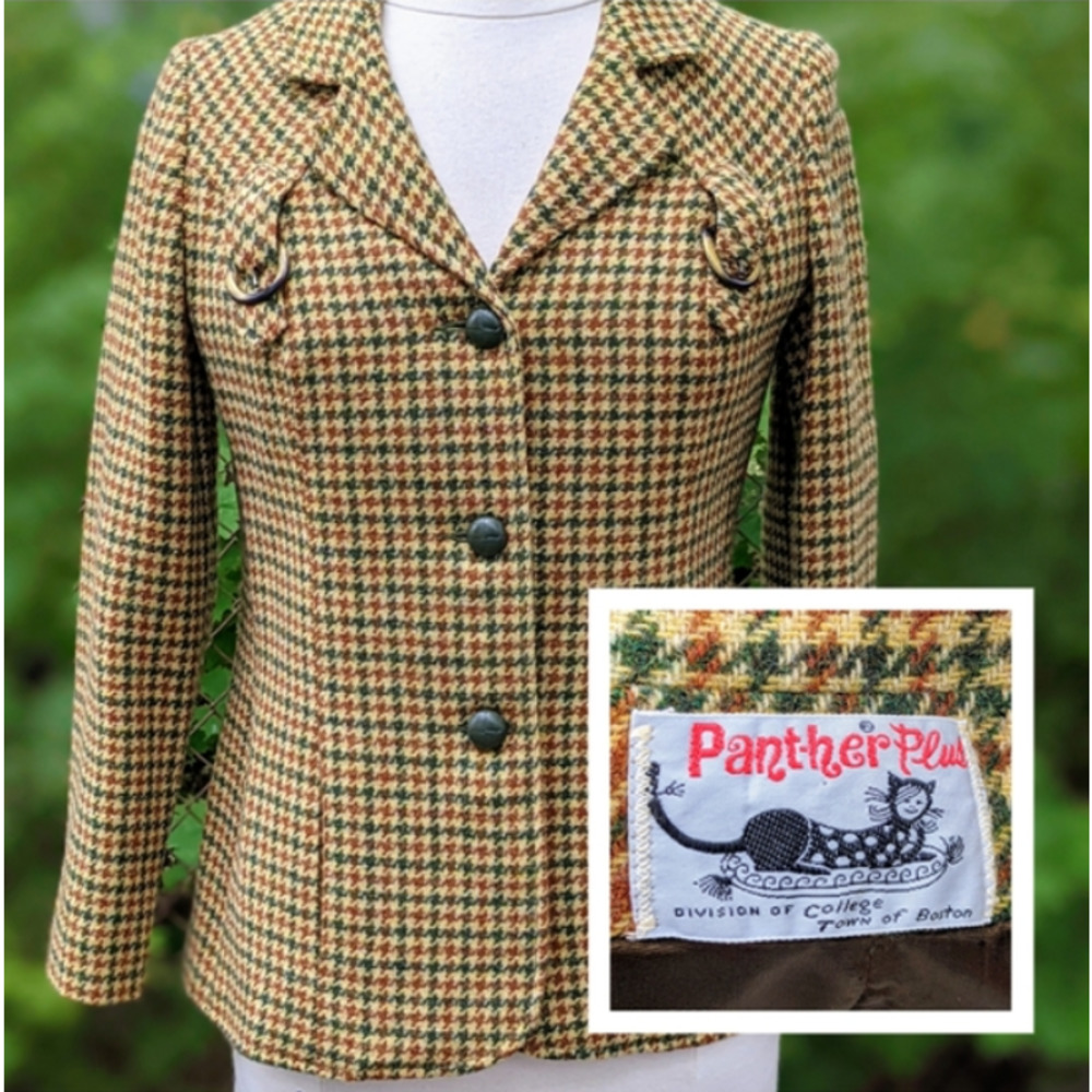 Vintage Tweed Houndstooth Jacket Panther Plus